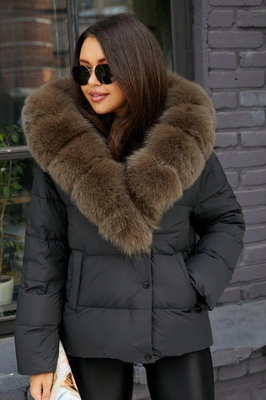 Женский пуховик 2025 зимний с воротником из песца