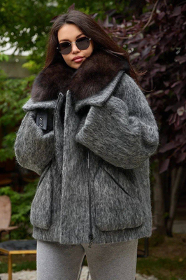 Пуховик Бомбер с мехом вдоль молнии Enva Rross