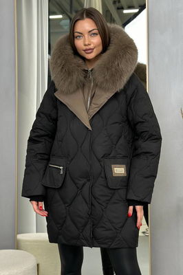 Длинный зимний пуховик с мехом