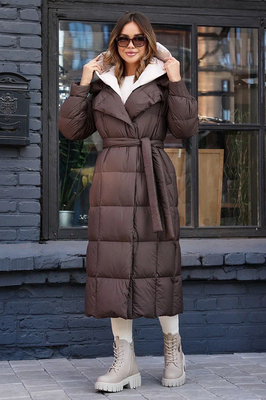 Длинный пуховик без меха 2025