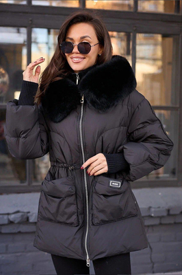 Зимний пуховик Pang Million черный с енотом